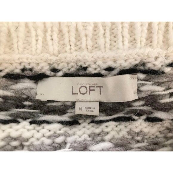 LOFT Long Sleeve Sweater Womens Size Medium Wool Acrylic Blend Gray White - Picture 6 of 7